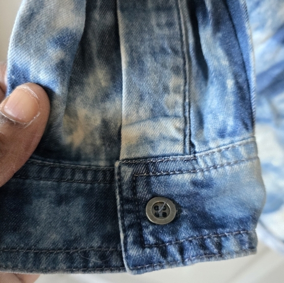 Mebon Machine Chambray Romper Jumpsuit Women L Blue Denim LongSleeve Tye Dye - Picture 9 of 16